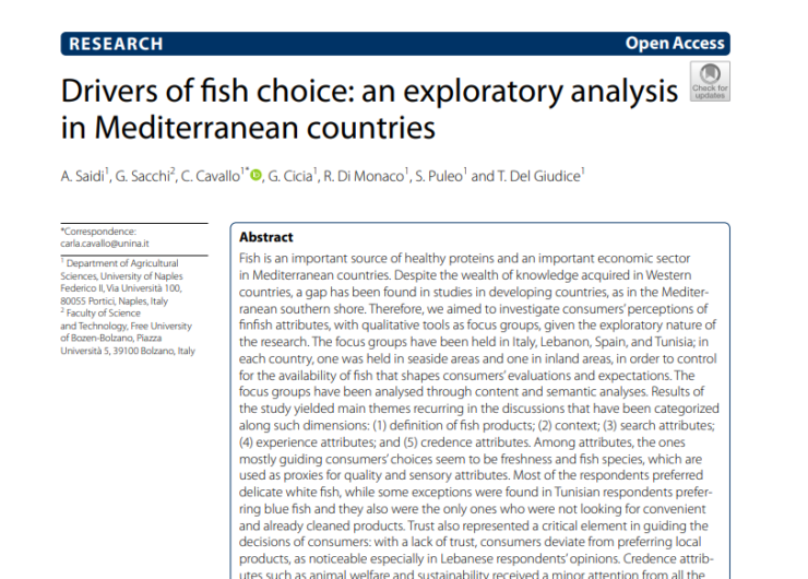 Drivers of fish choice: an exploratory analysis in Mediterranean countries